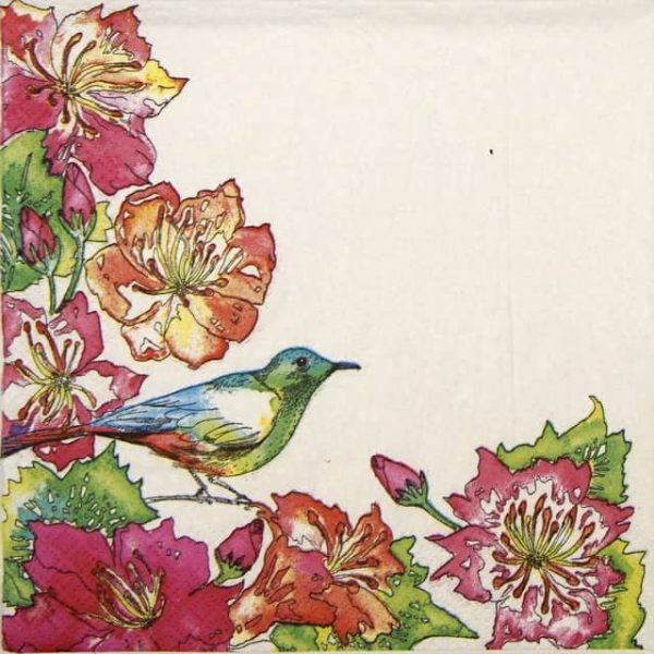 Lunch Napkins (20) - Exotic Flowers with Colourful Bird