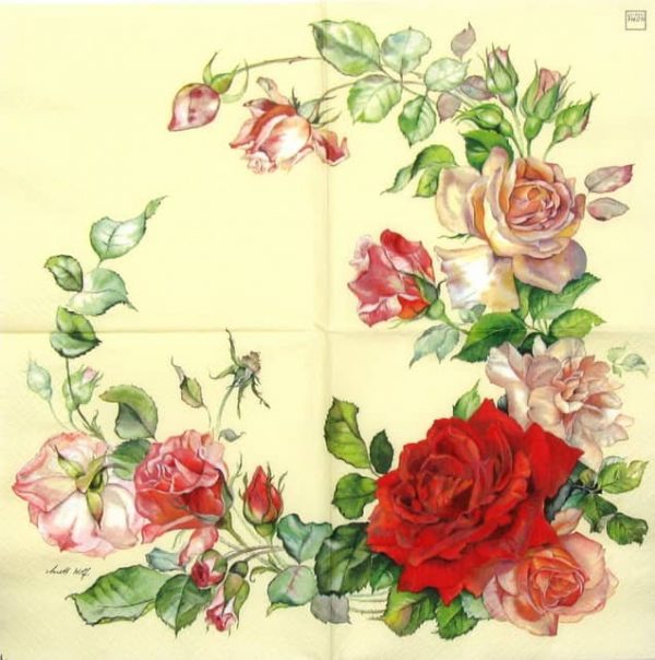 Cocktail Napkins (20) - Rose Wreath - Image 2