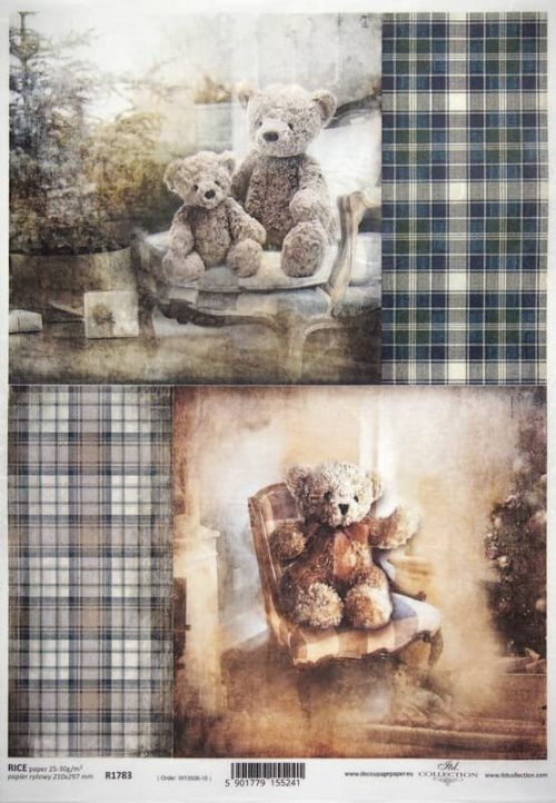 Rice Paper - Christmas Teddy grey - R1783_ITD