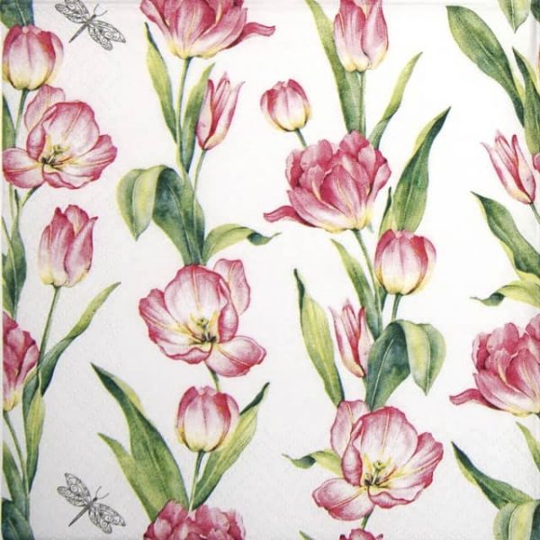 Lunch Napkins (20) - Chaînes de Tulipes pink