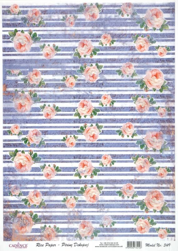 Rice Paper - Roses on Blue