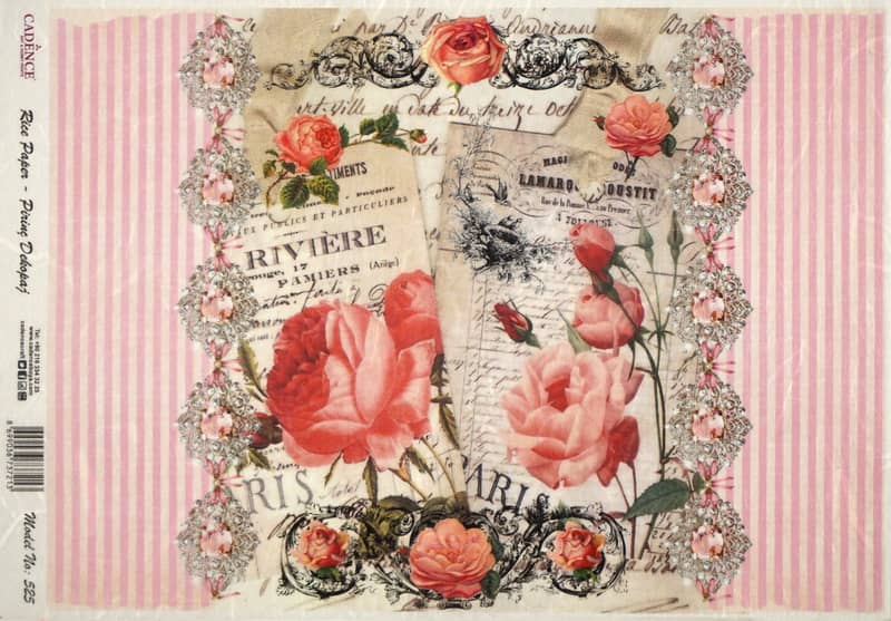 Rice Paper - Red Roses on Pink