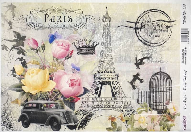 Rice Paper - Paris with colourful roses