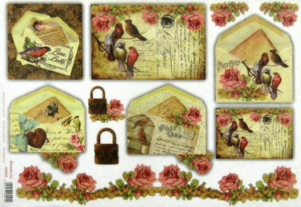 Rice Paper - Post Cards Birds & Roses