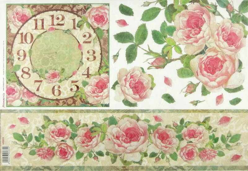 Rice Paper - Clock with Roses