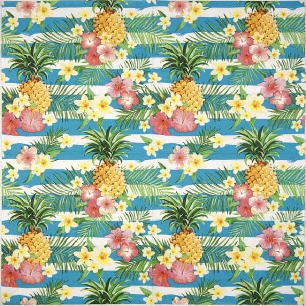 Paper Napkin - Tropical Flowers and Pineapples on Stripes