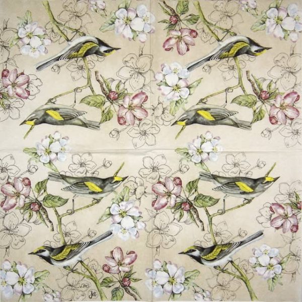 Paper Napkin - Birds Symphony cream