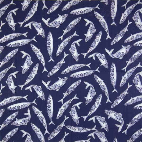 Paper Napkin - Decorative Fish blue