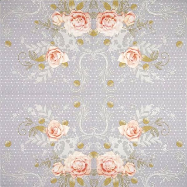 Lunch Napkins (20) - Graphic Gray Lace with Roses - Image 2