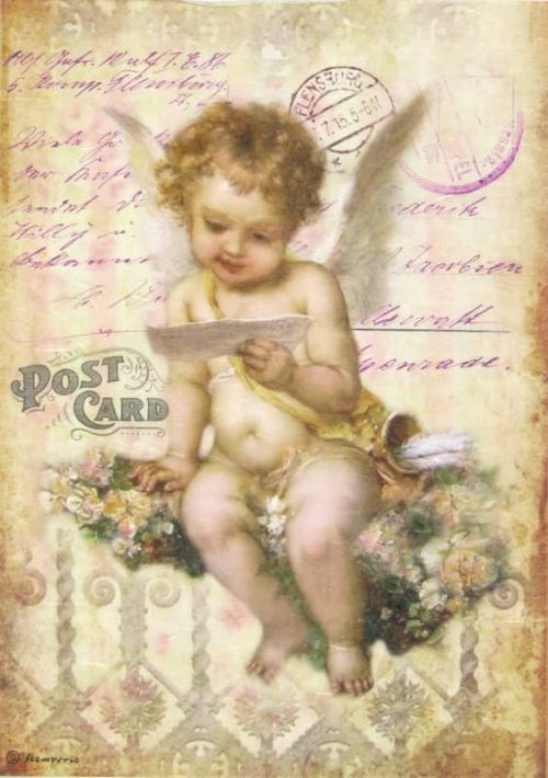 Stamperia A4 Decoupage Rice Paper - Angel on Flower - DFSA4007