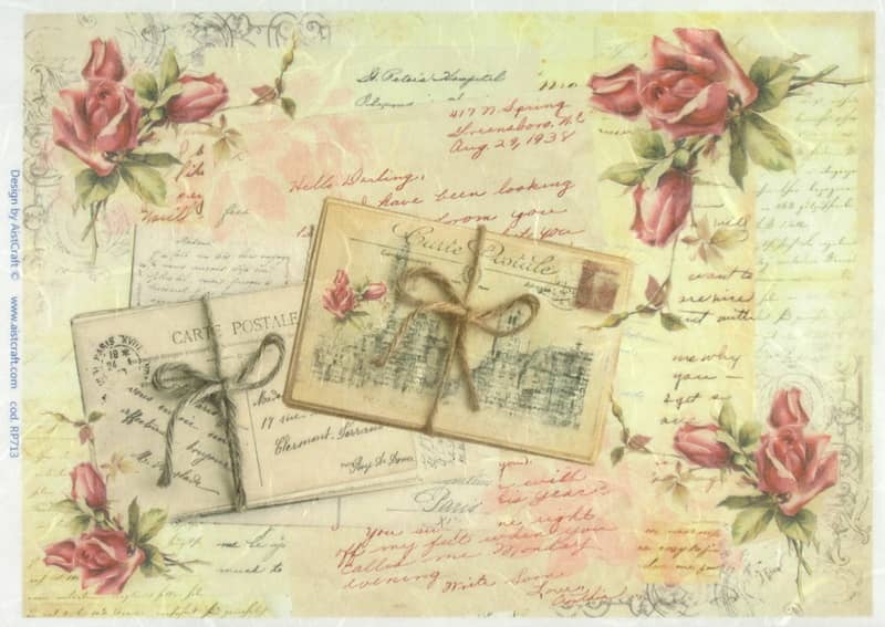 Rice Paper - Old Letter with Roses