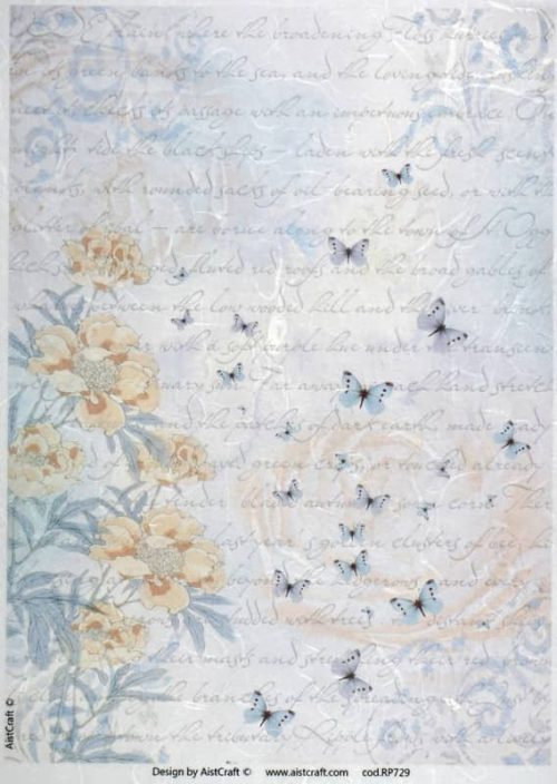 Rice Paper - Blue Orange Flower Background