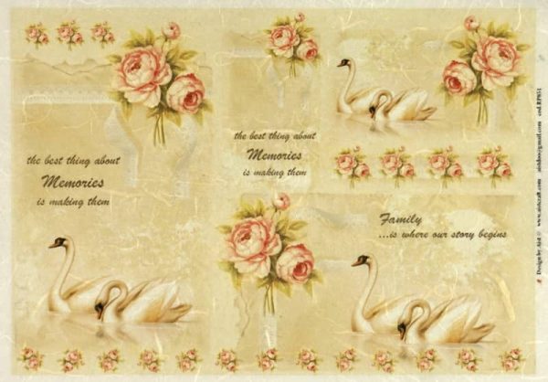 Rice Paper - Swans and Roses