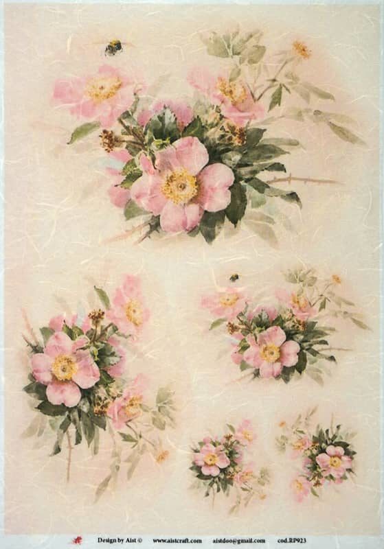 Rice Paper - Vintage Pink Flowers