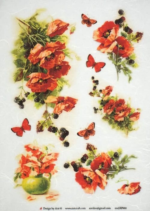 Rice Paper -Red Poppies