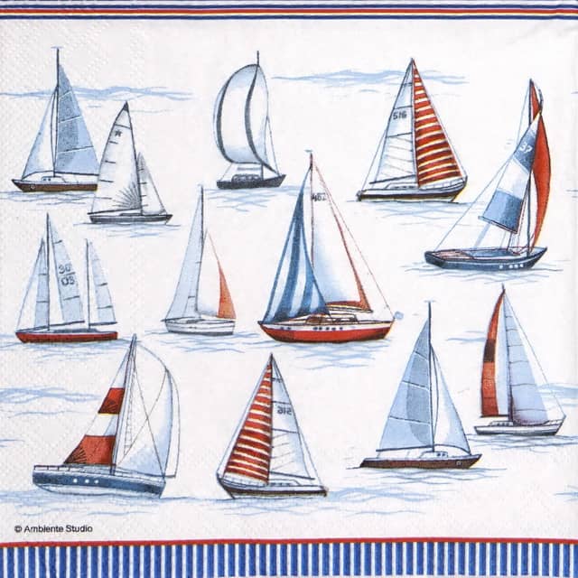 Paper Napkin blue sailboats at sea