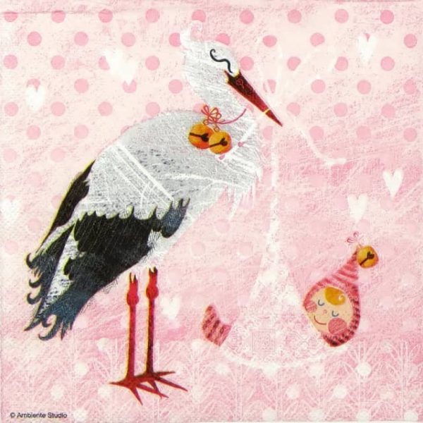 Paper Napkin - Baby Girl Stork