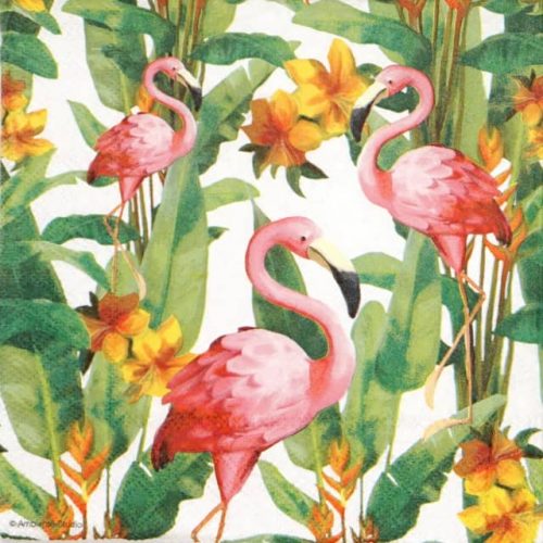 Paper napkin Flamingos with tropival flowers
