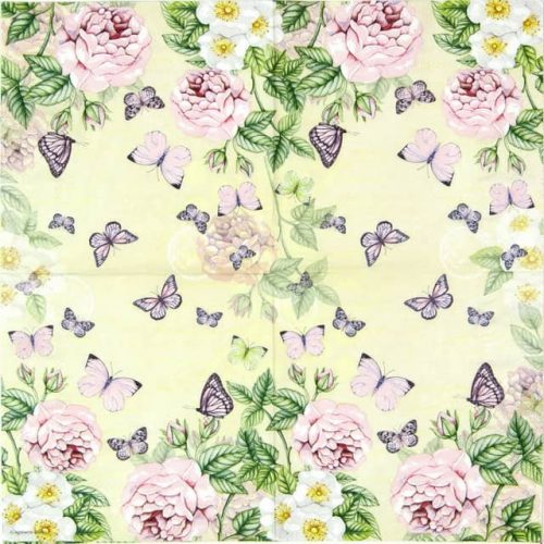 Paper Napkin - Botanical Roses and butterflies