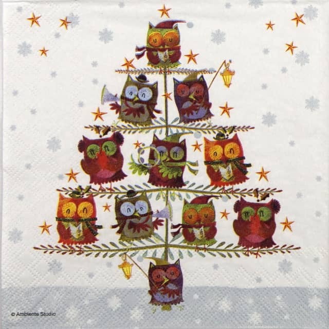Lunch Napkins (20) - Christmas tree with owls