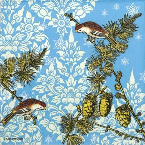 Lunch Napkins (20) - Pinecone Ornaments BLUE