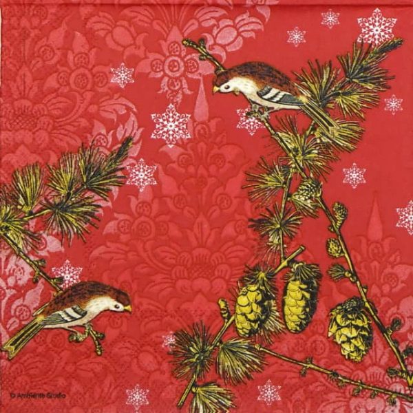 Paper Napkin - Pinecone Ornaments red