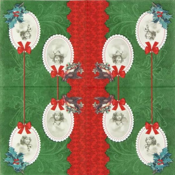 Paper Napkins - Vintage Angels Green (20 pieces) - Image 2