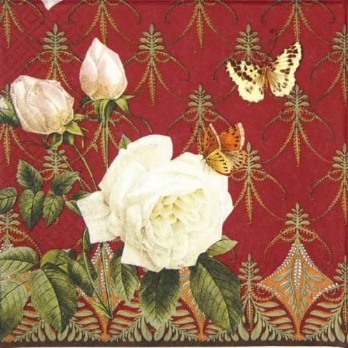 Paper Napkin - Roses and Butterfly red