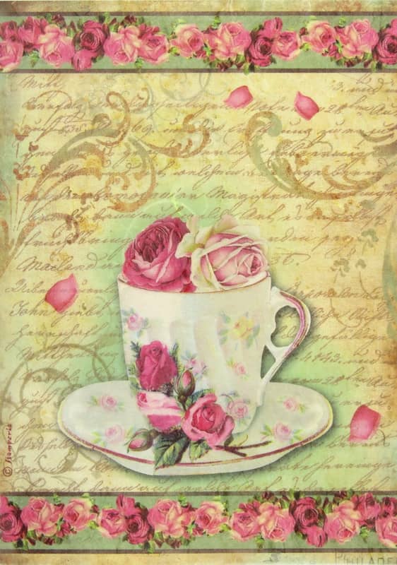 Rice Paper - Teapot with Roses Stamperia DFSA4109