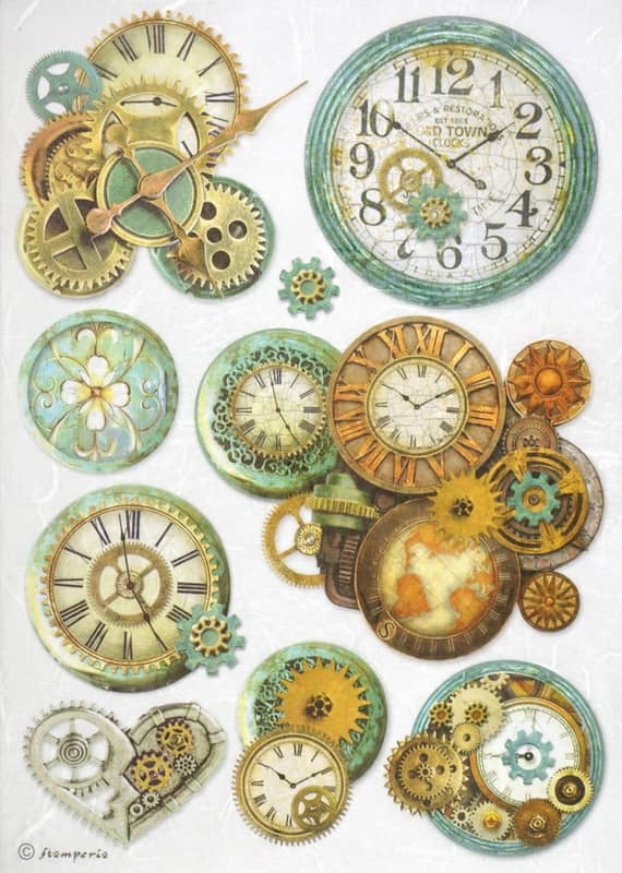 Rice Paper - Gearwheels and Clock