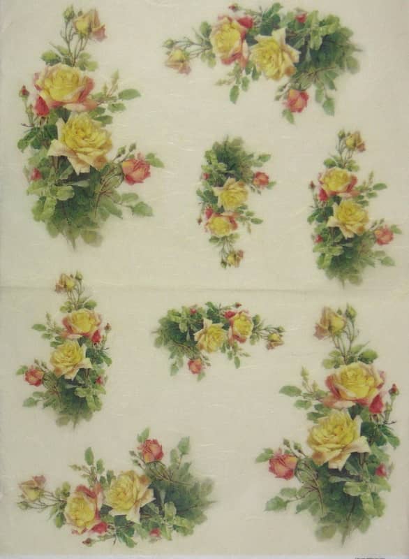 Rice Paper - Vintage Yellow Roses-