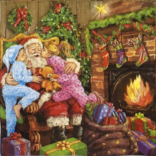 Paper Napkin - Children Kissing Santa Claus