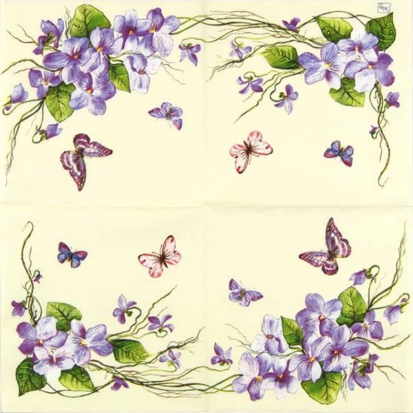 Paper Napkin - Purple Butterfly cream