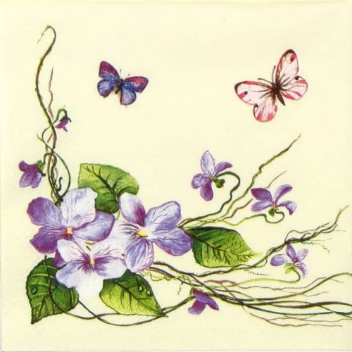 Paper Napkin - Purple Butterfly cream