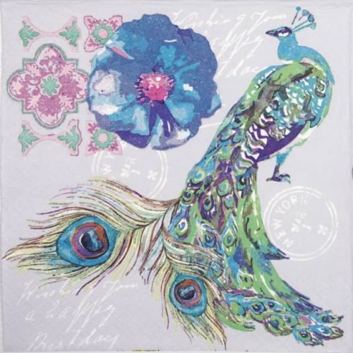 Paper Napkin - Watercolor collage with peacock world