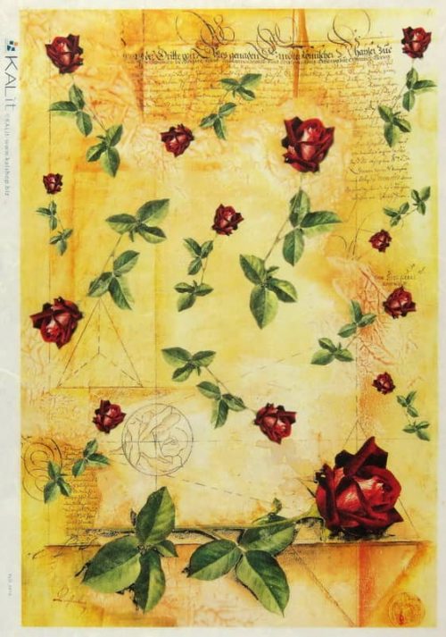 Rice Paper - Red Roses on Yellow Background