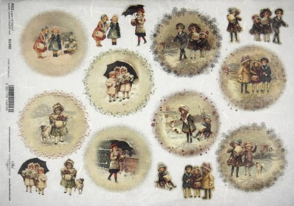 Rice Paper - Winter playing children - R1490