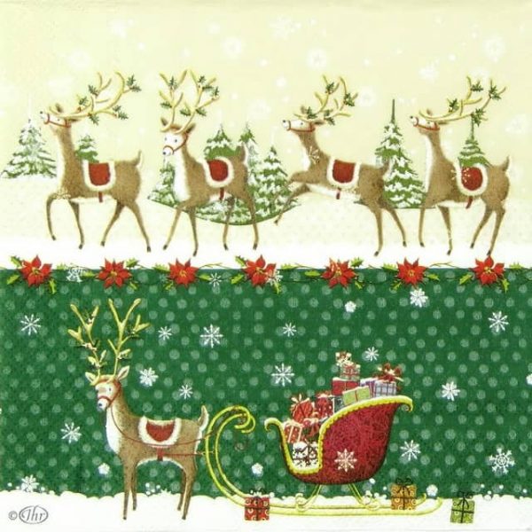 Paper Napkin - Reindeer Sleigh Green