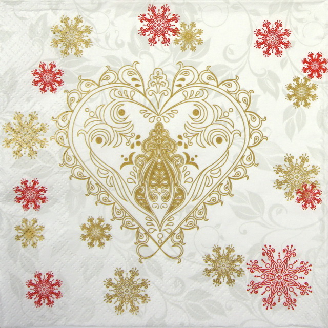 Paper Napkin - Gold & Red Ornate Snowflakes