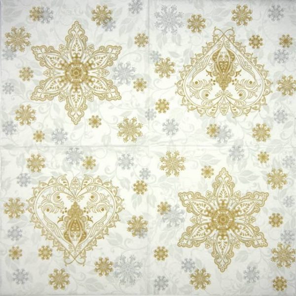 Paper Napkin - Gold & Silver Ornate Snowflakes