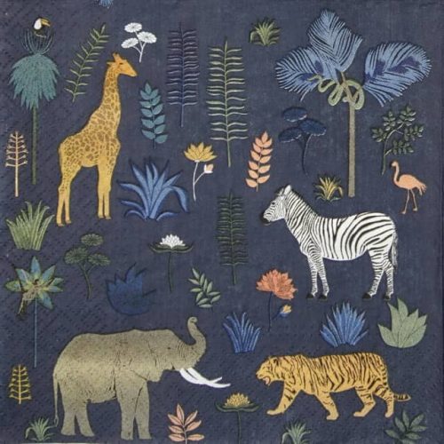 Paper Napkin - Wild Animals giraffe zebra elephant tiger