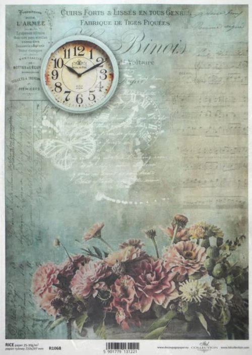 Rice Paper - Vintage Flower & Clock