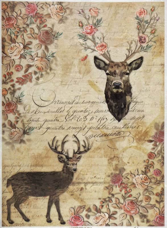 Rice Paper - Stags, Roses and handwritings-