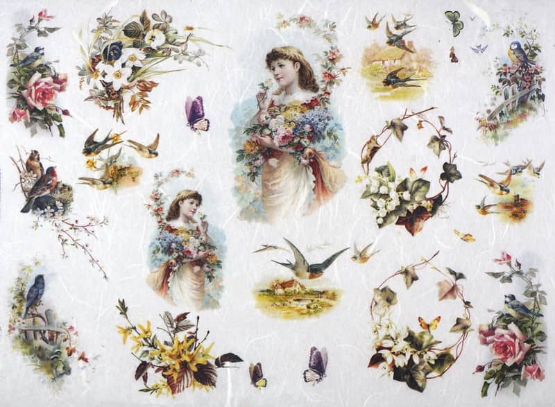 Rice Paper - Flowers, Girls and Birds