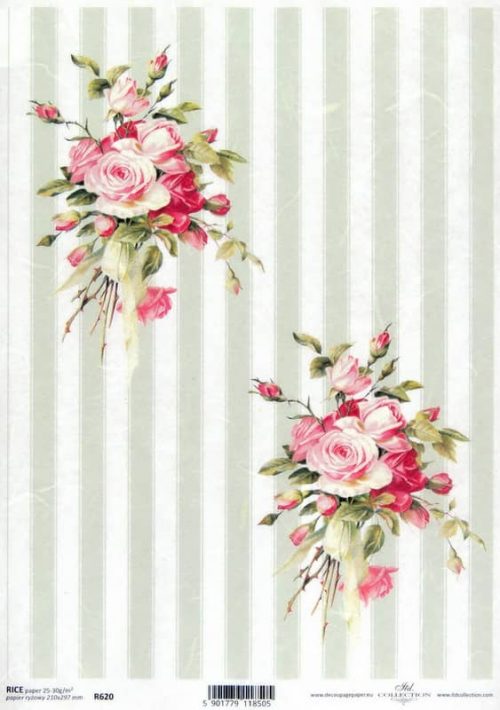 Rice Paper - Craft Striped Pattern Roses L