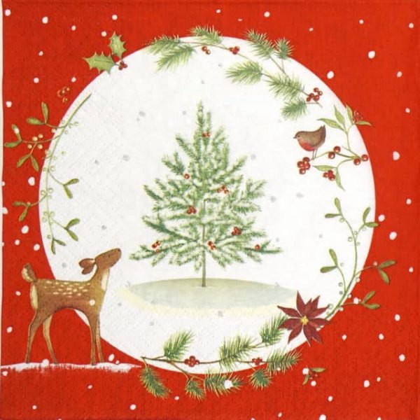Paper Napkin - Fawn with Christmas tree red_Ti-flair_312250