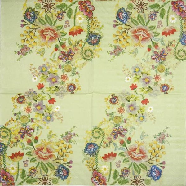 Paper Napkin - Embroidery flowers green - Image 2