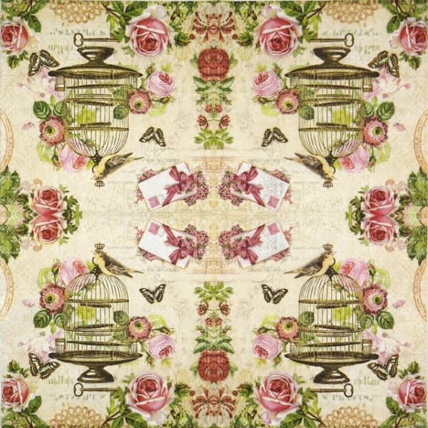 Lunch Napkins (20) - Bird on vintage cage - Image 2