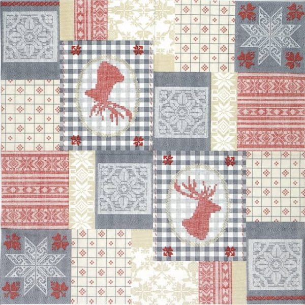 Paper Napkin - Luke Red-Grey Patchwork - Image 2