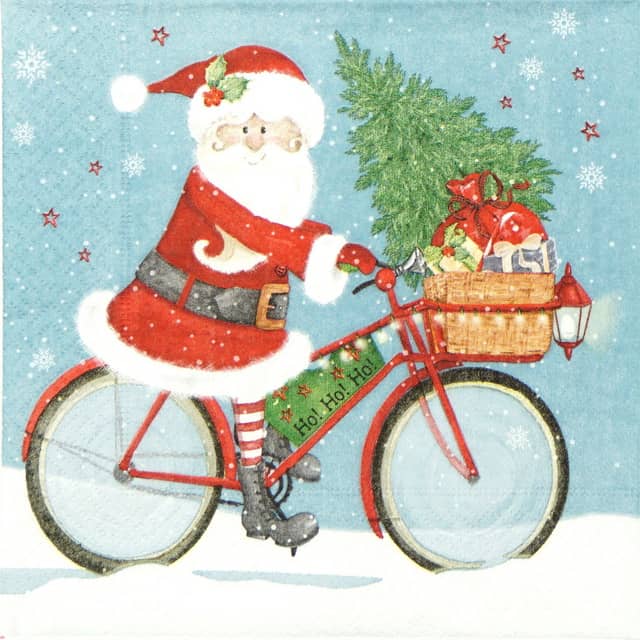 Paper Napkin - Santa on Bike